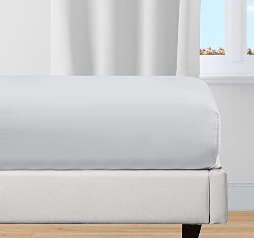 Spannbettlaken 200x200cm 100% Bio-Baumwolle, kühlendes Perkal-Gewebe, leicht, Übergangspassung, knackig, mit tiefer Tasche-Hellgrau Spannbetttuch von California Design Den