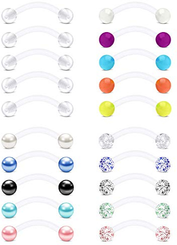 Rajnard 14G Piercing al sopracciglio all'ombelico 10mm Perla acrilica Flessibile Glitter Sfera Fluorescente Occhi di Serpente Piercing alla Lingua Fermi Piercing capezzolo Donne