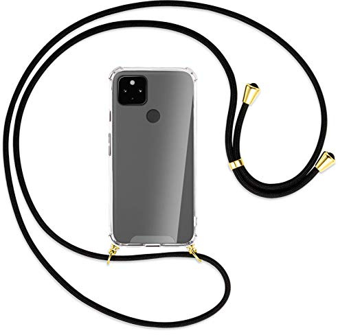 mtb more energy® Handykette kompatibel mit Google Pixel 4a 5G (6.2'') - schwarz/Gold - Smartphone Hülle zum Umhängen - Anti Shock Strong Full TPU Case