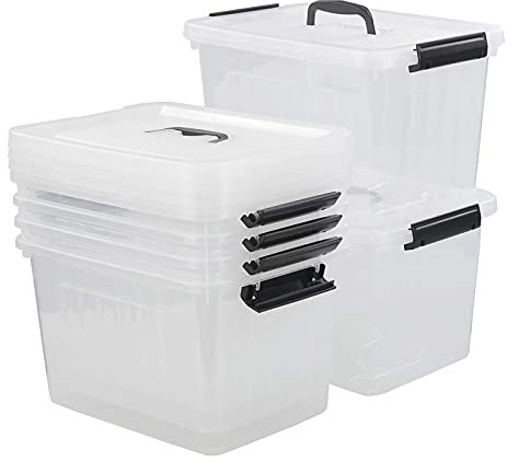 Nesmilers 6 Packs Plastic Storage Box, 12 L Storage Container, Clear Box with Lid