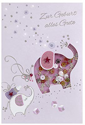 bsb Karte zur Geburt - Geburtskarte Mädchen & Junge - schöne Karte Geburtstag mit Elefant-Motiv - liebevolle Happy Birthday Karte mit Umschlag - Glückwunsch-Karte Geburt in 11,5 x 17,0 cm