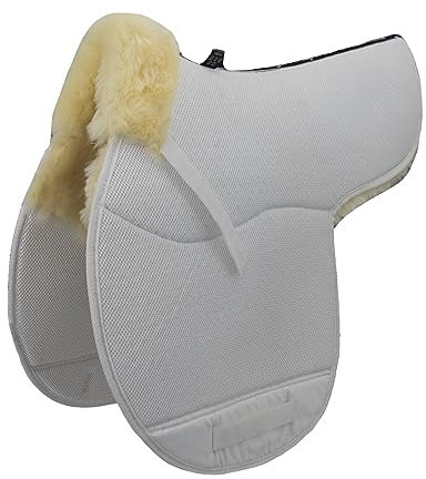 Engel Reitsport | AirTec Lammfell Satteldecke mit Funktionsgewebe AT-SADEK1-VSS-WEI-MED wirbelsäulenfrei Fellkranz vorne Weiss/Med. VSS (Vielseitigkeit/Springen)