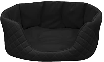 Juelle Hundebett aus Kunstleder gesteppt, Bett für mittlere Hunde, flauschiges Hundekissen, Sofa Queen S-XL (80x60 cm, Schwarz)