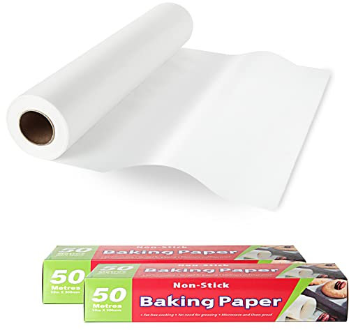 AKOLAFE 2 Rotoli Carta Forno 50 M x 30 CM Carta da Forno Riutilizzabile Antiaderente Carta per Cucina Parchment Paper con Rivestimento in Silicone Bifacciale Carta pergamena per Alimenti