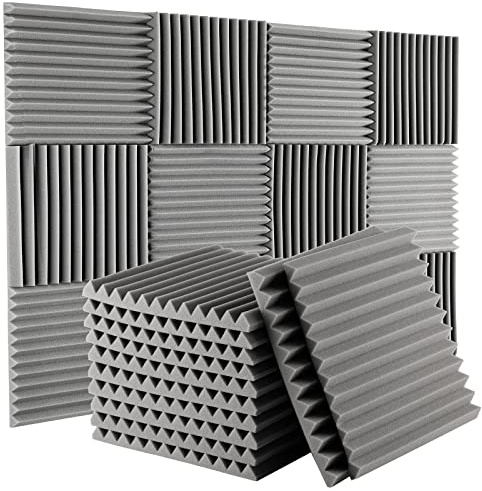 Sound Proof Acoustic Foam Panels: Soundproof Absorbing Foam 12pcs with Double Side Adhesive Sticker - Studio Noise Blocker Foam Wall Panels 1 X 12 X 12 Inches(Triangle Gray) | Sound Deadening Studio Foam with Double Sided Tape - Sound Insulation Panels Fireproof for Wall Recording Studio Office Home