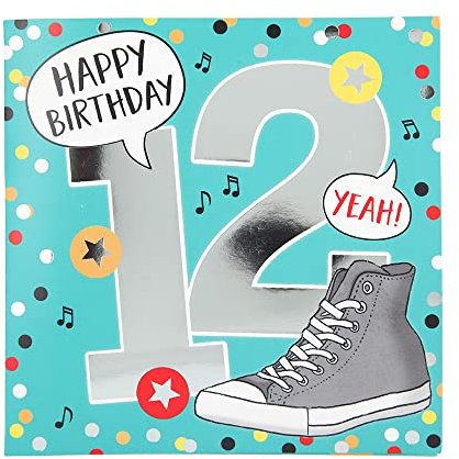 Depesche 11515-022 Zahlenkarte zum 12. Geburtstag mit Musik, veredelte Klappkarte mit originellem Innentext, inkl. Umschlag, Format 15,5 x 15,5 cm