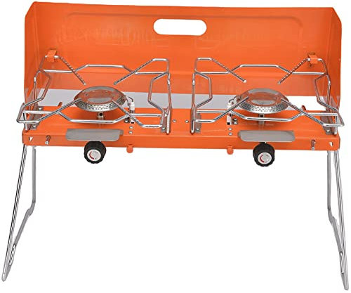 Cucina Mobile da Campeggio Pieghevole e Portatile, fornelli a Gas da Esterno per Interni a Doppio bruciatore, riscaldatori a gasolio da Campeggio con bruciatore da 2,6 KW (Orange)
