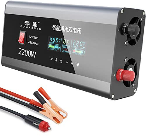FAIRYT Convertisseur Pur Sinus 2200W/2600W/3000W/3500W-DC 12V/24V/48V/60V à AC 220V/230V Onduleur-2 Prise de Courant Alternatif et 1 Port USB-transformateur de Tension,2200W-48/V/60Vcurrent
