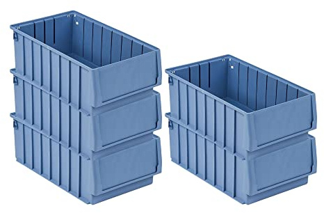 SparSet 5x Regalkasten 400 BH mit Etikett & Schutzhaube | HxBxT 14x23,4x40cm | 9,9 Liter | Sichtlagerkasten, Sortimentskasten, Sortimentsbox, Kleinteilebox