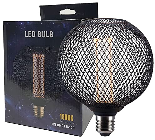 FactorLED Bombillas Decorativas E27 4W, Regulable, Lámpara Vintage Retro, Bombilla Filamento Led Ahumada, Globo G125, Luz cálida 1800K (Metal Black)