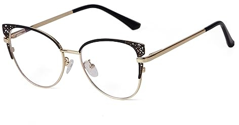 ADEWU Brille ohne Stärke mit Blaulichtfilter Damen Katzenauge Metall Vollrand Retro Fake Brille für Party Büro Alltag