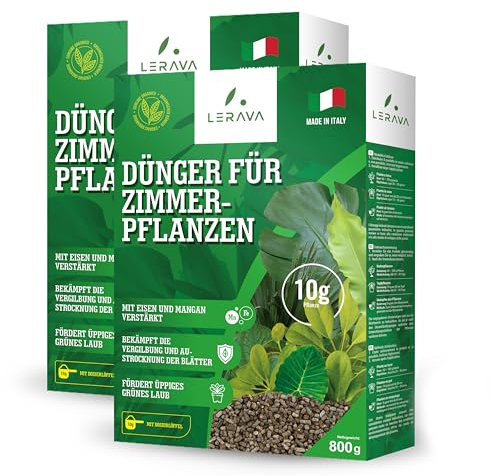 LERAVA Dünger für Zimmerpflanzen (2x800 g) - Hochwirksamer Bio Grünpflanzendünger für kräftiges Wachstum - Nährstoffreiche Pflege für leuchtendes Blattgrün - Pflanzendünger für Zimmerpflanzen