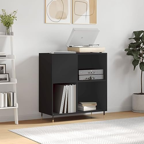 prissent Schallplattenschrank 84,5 x 38 x 89 cm aus mehrschichtigem Holz, CD-Regal, Holzregal, Schallplatten, schmales Bücherregal, Wohnzimmer, TV-Möbel, CD-Halter, Schwarz