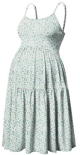 GINKANA Maternity Spaghetti Strap Dresses Solid Pregnant Woman Sleeveless Cami Dress Knee Length Summer Daily Wearing Maternity Dresses,Little Daisy,L