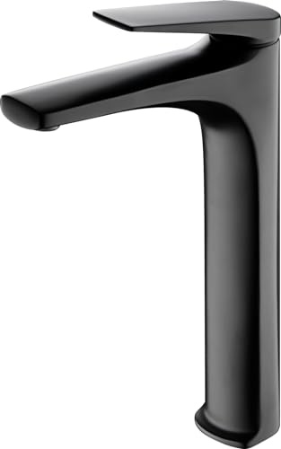 Mice - Robinet mitigeur avec bec haut pour lavabo en laiton - Mitigeur pour lavabo - Robinetterie haute de lavabo (noir mat)