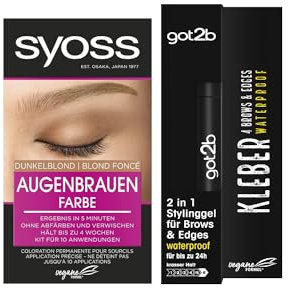 Syoss Augenbrauen Kit Augenbrauenfarbe 6-1 Dunkelblond Stufe 3 (17 ml) langanhaltendes Ergebnis & got2b Kleber 4 Brows & Edges Waterproof (16 ml) schweiß- & wasserfest bis zu 24h