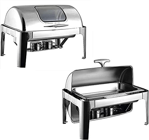 9L Full Size Roll Top Rostfritt stål Chafing med Mat Pan Chafing Disk Buffévärmare Set Vattenpanna och bränslehållare för bröllopsfester (1 förpackning)