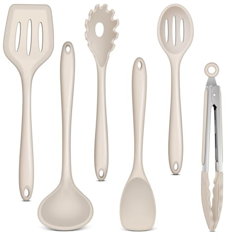 Küchenhelfer Set, Onader 6 Teiligs Silikon Küchenutensilien Kochutensilien Set, Antihaft Hitzebeständiger Kochbesteck Set zum Kochen, Spülmaschinenfest – Khaki
