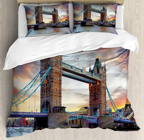 Tizhweqo London Bettwäsche 135x200 London Bettwäsche Set Weiche Mikrofaser 3D Druck London Bettbezug Set mit Reißverschluss Bettbezüge und 2 Kissenbezug 80x80 cm C7951