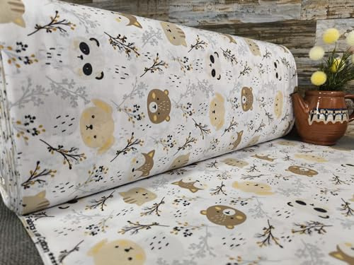 240cm Breit Meterware ab 50cm Popeline Baumwolle Stoff Baumwollstoff Kinderstoffe Stoffe Schmetterlinge Babystoffe Ranforce Bastelstoff ÖKO-TEX VP0K067 (Bär Braun/Gelb)
