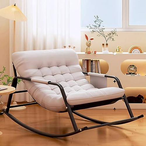Double Indoor Rocking Chair with Cushion - Modern Breathable Bedroom Sofa Lounger, Outdoor Garden Recliner with Armrests, Zero Gravity Camping Ergonomic Chair.