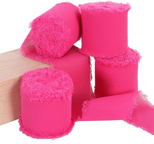 Toniful Set mit 4 Rollen Mohair-Band für Geschenkverpackung, Hochzeitsfeier-Dekoration, Blumensträuße, Schleifen, Bastelarbeiten - Leuchtend Rosa - 3,8 cm x 5,5 m