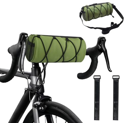 Sacoche de guidon de vélo 4 en 1 - 2,4 l - Étanche - Avec bandoulière - Panier de vélo avant réglable - Sacoche de cadre avant - Sacoche de guidon - Sacoche de porte-bagages - Vert