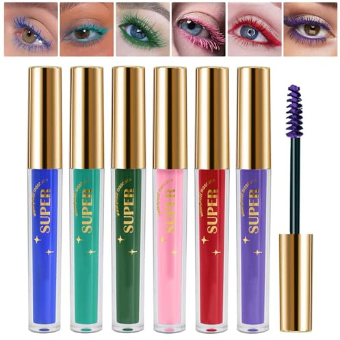 Färgglatt mascaraset, 6 färger mascara, vattentät, volym och curling mascara, hållbar mascara, långa ögonfransar, förlängning ögonmakeup till jul, halloween, fest, bröllop