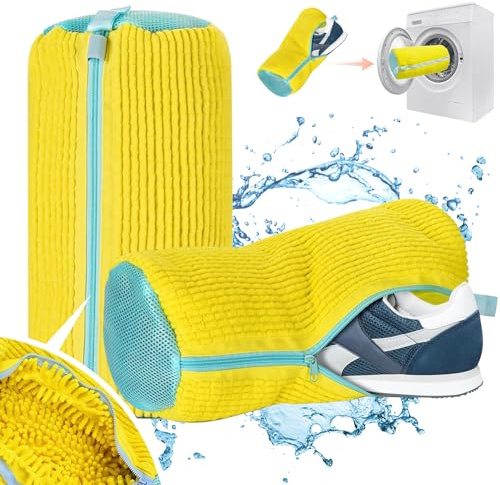 TZEKING 2 Stück Schuhwaschbeutel,39 * 19CM Wäschenetz Wäschesack, Wäschenetz Schuhe mit 360°-Reinigungsflaum, Wiederverwendbare Sneaker Waschbeutel, Schuh Wäschebeutel mit Reißverschlussfür Sneaker