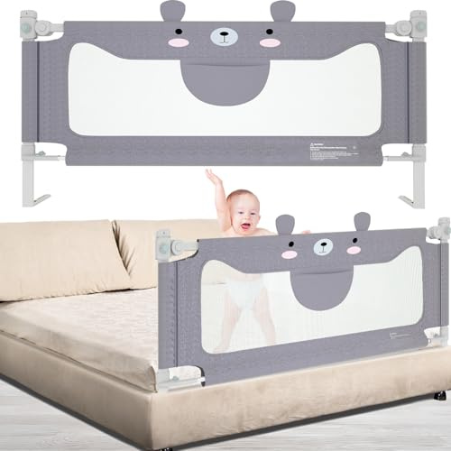 Eldzenith Rausfallschutz Bett, Schlafen Sie beruhigt & Sorgt für einen sicheren Schlaf Ihres Kindes, 70-93 cm Höheverstellbare Bettgitter Baby, Doppelverriegelungsschutz, zu 90% Bett passen (180 cm)