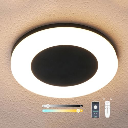 Sytmhoe Plafonnier Extérieur Étanche Porte d Entrée Terrasse 18W 2700-6500K Variable Dimmable Avec Télécommande Et Application, Aluminium 230V Appliques Exterieures Murales Led Garage Balcon Luminaire