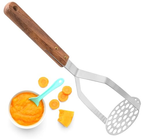 LPEPLL Machacador de Patatas con Mango de Madera y Cuerpo de Acero Inoxidable, Ideal para Hacer Puré de Verduras y Patatas, Spätzlepresse Spätzlehobel für Heimmachte Spätzle