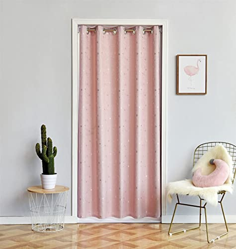 Blackout Doorway Curtain for Privacy and Soundproofing Pink Star Design 79x59 Inch