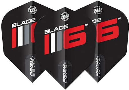 WINMAU Dart Flights - Prism Delta Extra Thick 100 Micron Shape No. 6-1 Satz pro Packung (insgesamt 3 Dart-Flights) - Professionelles Dart Zubehör - Schwarz, Rot und Grau Blade 6 Logo Flüge