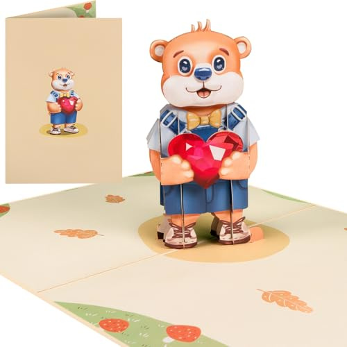 Sweetpopup® 3D Pop-Up Karte Bär mit Herz – Niedliche Glückwunschkarte für Geburtstag, Muttertag & Valentinstag – Geschenkkarte für Frauen, Männer & Lieblingsmenschen / 097