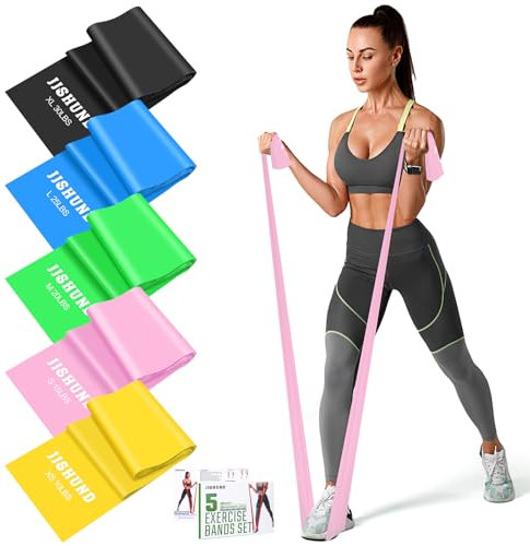 Resistance Band Set, 1.5 M Exercise Bands with 5 Resistance Levels, Long Stretch Bands for Men & Women, Workout Resistance Bands for Yoga Gym Pilates Fitness Strength Training Muscle Building
