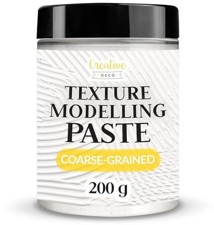 Creative Deco Strukturpasta grovkornig 200 g | Vit spatel för akrylmålning | modelleringspasta för konstprojekt, akrylfärg, gör-det-själv, 3D-effekter, texturer | lätt att applicera med pallkniv
