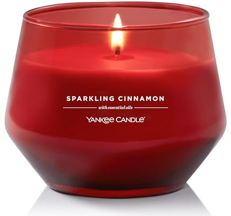 Yankee Candle Studio Scented Candle Sparkling Cinnamon Medium Candle Long Burning Candles: 35-50 Hours Stylish Glass Vessel Design with Red Wax Perfect Gifts for WomenGifts for MumWedding Gifts & More