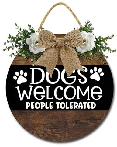 Geroclonup Dog Decor Welcome Door Hanger Dogs Welcome People Tolerated Sign Funny Farmhouse Dog Welcome Sign Dog Lover Home Sign for Front Porch 28cm