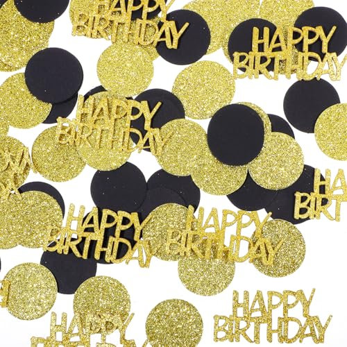 YQQYG 100 Stück Geburtstag Konfetti, Gold Schwarz Glitzer Tischkonfetti Konfetti Groß für Tischdeko Geburtstag, Happy Birthday Deko