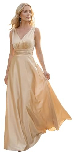 Ever-Pretty Women Maxi Bridesmaid Dress A-Line Satin Sleeveless for Evening Gown 02326