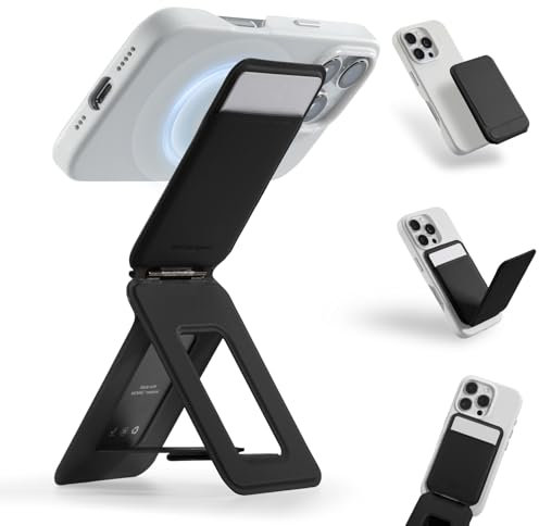 MOFT Trípode para Smartphone, Cartera 3 en 1 y Soporte Ajustable para Teléfono Móvil Soporte Magnético para Tarjetas Mini Trípode, Compatible con NFC, Piel Vegana MOVAS, Negro Azabache