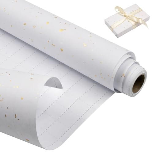 43cm*9m Birthday Gift Wrapping Paper Roll, White Recyclable Kraft Christmas Wrapping Paper for Xmas, Birthday, Wedding,Baby Shower, Party Present Decoration