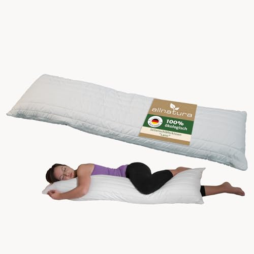 allnatura großes Seitenschläferkissen Lano mit Bezug aus Bio-Baumwolle 40x140 - nachhaltiges, individuell anpassbares Kissen aus Wollflocken und Latexflocken - Maschinenwaschbar & Made in Germany