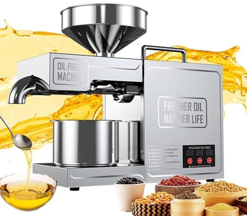 DPLXFPP Automatische Ölpresse Heiß-/Kaltölextraktionsmaschine Elektrische Ölpresse, 820 W Kommerzielle Ölmühle Für Nüsse, Samen Und Ätherische Öle Komplett Aus Edelstahl