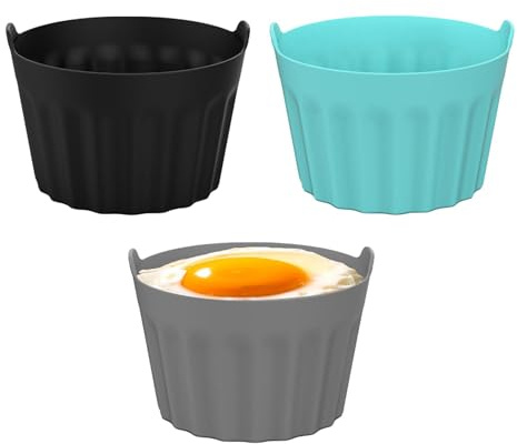 Paquete de 3 moldes de silicona para huevos para freidora de aire, escalfador de huevos de silicona, ramequines para accesorios de freidora de aire, máquina de huevos escalfados, huevera resistente al