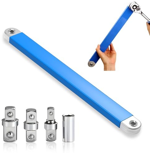 YUDAWN Verlängerungsschlüssel, Offset Extension Wrench Gekröpfter Verlängerungsschlüssel mit 1/2, 1/4 und 3/8 Inch Antriebsadapter Ratschenverlängerung Set für Mechaniker Garagenhandwerker