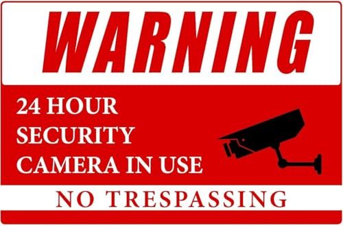 Warning 24 Hour Security Camera In Use No Trespassing Full Color Business Retail Counter Informational Sign |Plastic |Single-sided |12w x 8h