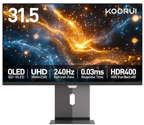 KOORUI 81.3 cm (32 inch) OLED gaming monitor, 4K UHD 240Hz, 0.03ms, AdaptiveSync, slope/rotation/height adjustment, 99% DCI-P3, HDR True Black 400, DisplayPort and