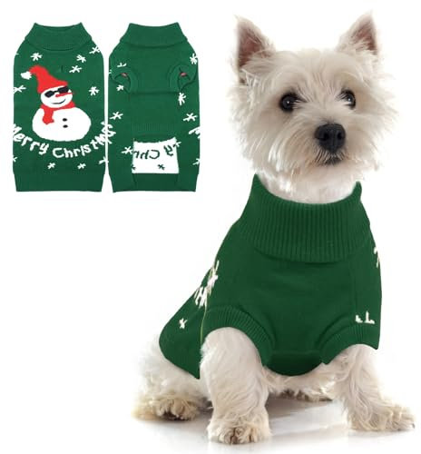 Hjumarayan Hundepullover Weihnachten - Warmer Winter Weihnachtspullover, Dicken Pullover Hund Kleine, Weihnachtspulli mit Geschirr Öffnung für Malteser, Mini Dackel, Zwergpudel, Grün S